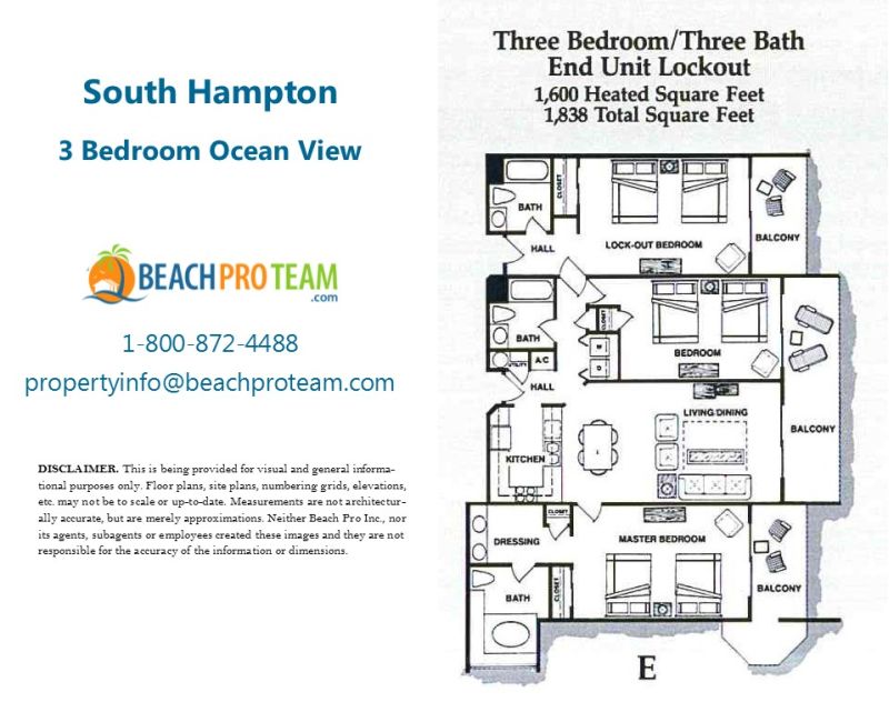 Kingston Plantation - South Hampton Floor Plan E - 3 Bedroom Ocean View